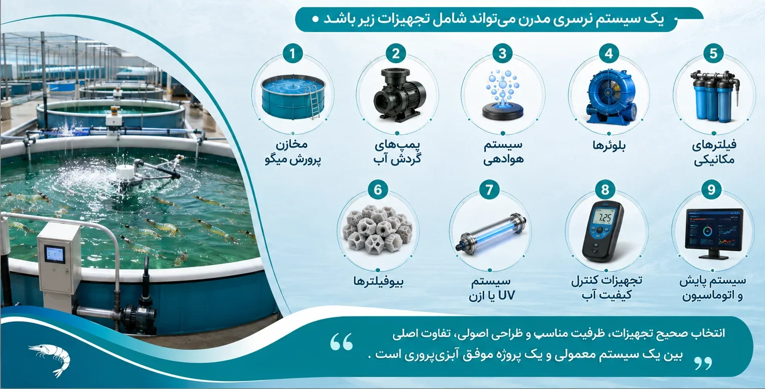 تجهیزات مورد نیاز سیستم نرسری میگو